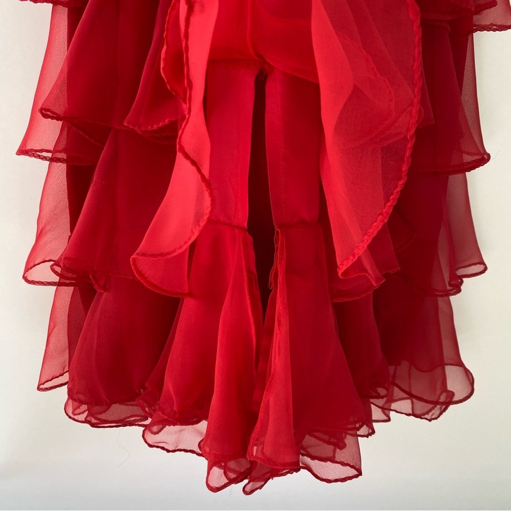 Vintage Miss Elliette Cascading Ruffles Maxi Dress Evening Gown Red 6 - Picture 11 of 16